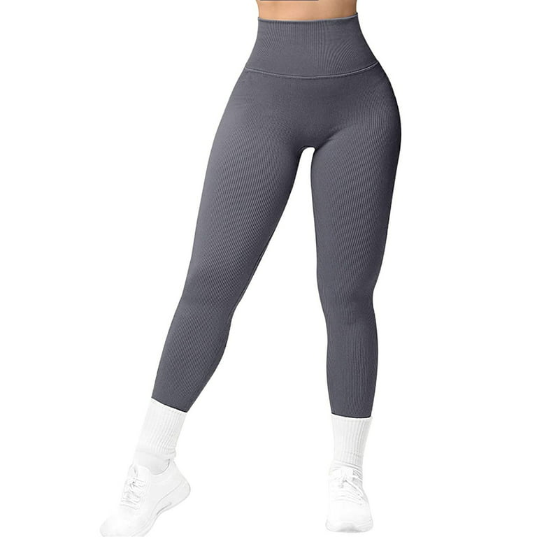 Genuiskids Women's Workout Leggings Solid Color Ribbed Sports