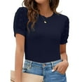 thumbnail image 1 of Genuiskids Womens Crew Neck Short Sleeve Blouse Business Casual Dressy Tops Ribbed Summer Stylish Slim Fit Work Shirts, 1 of 5