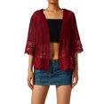 thumbnail image 1 of Genuiskids Womens Short Shrug Open Front Short Sleeve Sheer Cardigan Lace Patchwork Sheer Bolero Cover Up Cropped mesh Cardigans, 1 of 8