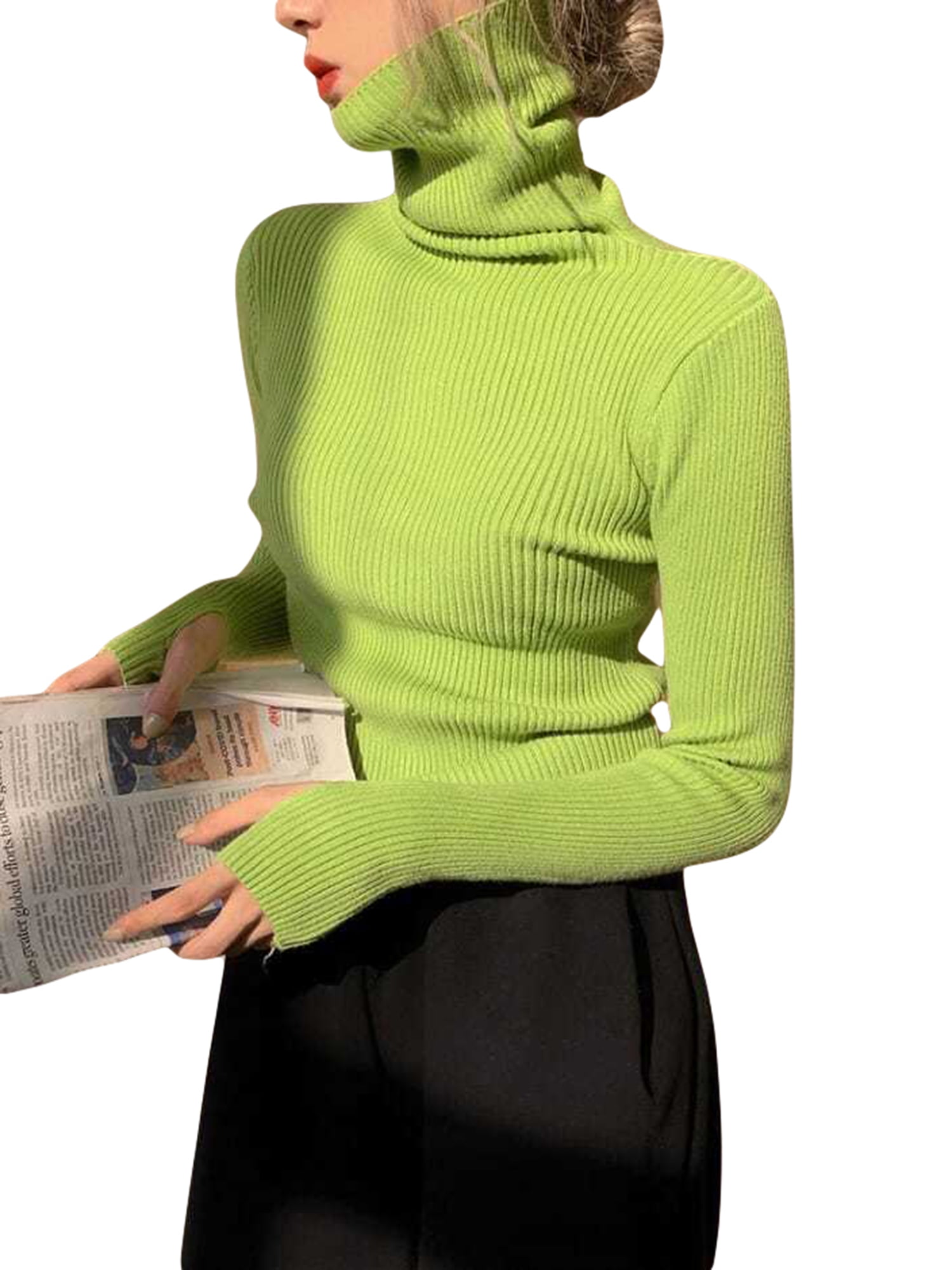 Genuiskids Womens Turtleneck Sweaters Casual Essential Solid Color