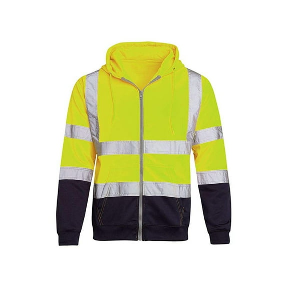 Genuiskids Workwear Hoodie Mens, Womens Hi Vis Visibility Safety Work Hooded Sweatshirt Jumper Tops,Reflective Tape Band Pull Over Security Hoody Fleece Warm Safety Jacket Zip Up Pullover Work Wear