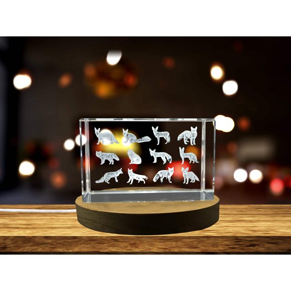 Genus Vulpes 3D Engraved Crystal Gift - Exquisite Wildlife Sculpture