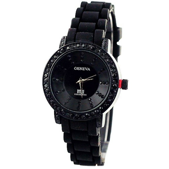 Geneva Women's 0.6 in Silicone Band Quartz Wristwatch, Black, WT-MN3750BK