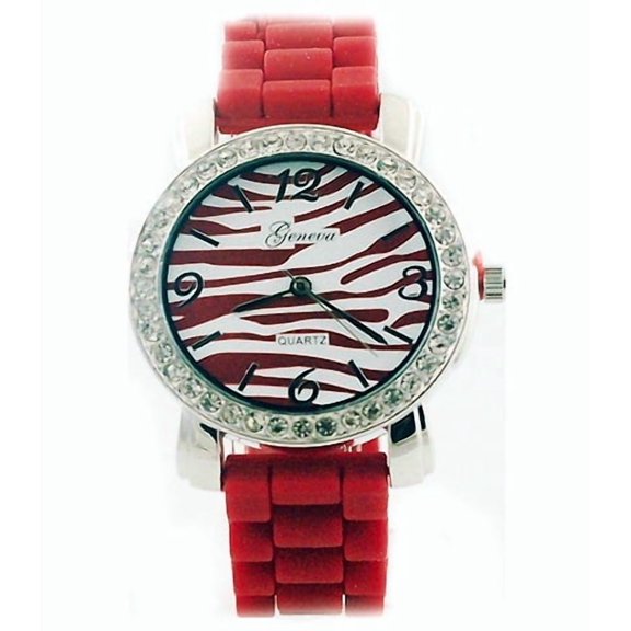 Genvea Lady's Quatz Watch - Slicone Band w/ Zebra Stripes Dial - Brown -WT-MN8001Z-BN