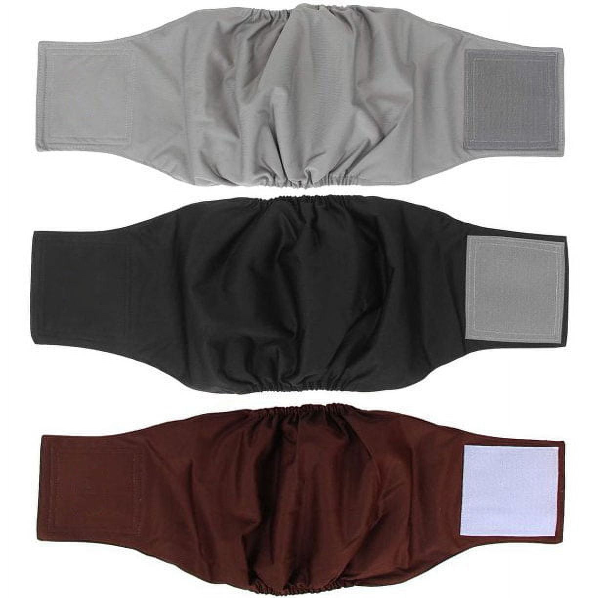 Genwiss 3 Pack Male Dog Diaper Wrap with Gray Lining, Washable Puppy Belly Bands, Super-Absorbent and Comfortable (L1,16-20" Waist, Black+Gray+Coffee)