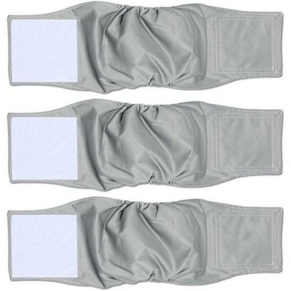 Genwiss Washable Reusable Male Dog Belly Bands, Absorbent Waterproof Wraps, Gray, Small, 3 Count
