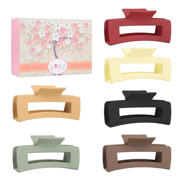 Genwiss 4 Inch Big Hair Claw Clips, 6 Pcs, Large Rectangular Nonslip Acrylic Clips for Thick Hair, Women and Girls