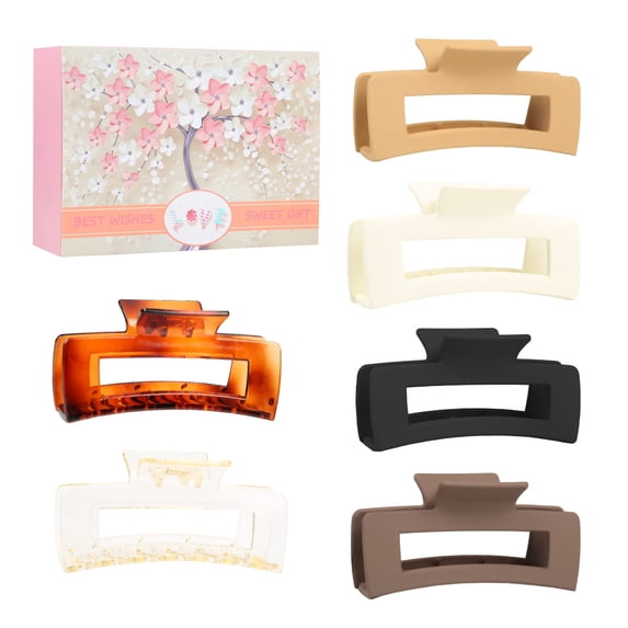 Genwiss 4 Inch Hair Clips, 6 Pcs Claw Clips for Thick Hair, Large Rectangular Nonslip Hair Accessories