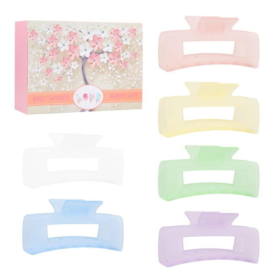 Genwiss 4 Inch Large Rectangular Hair Claw Clips for Thick Hair, 6 Pcs, Nonslip Acrylic Jaw Clips