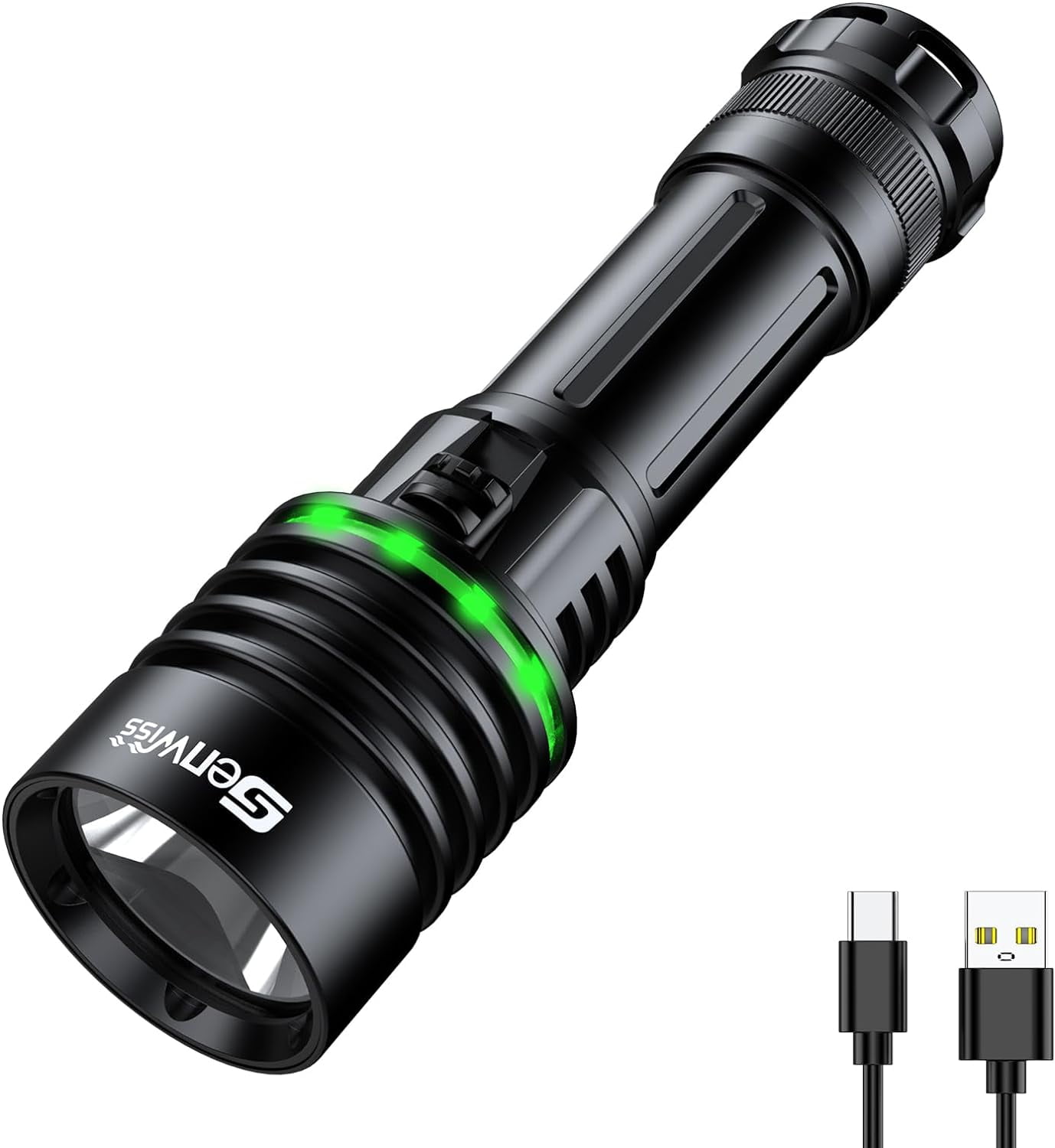 Compact Black LED Waterproof Rechargeable Diving Flashlight