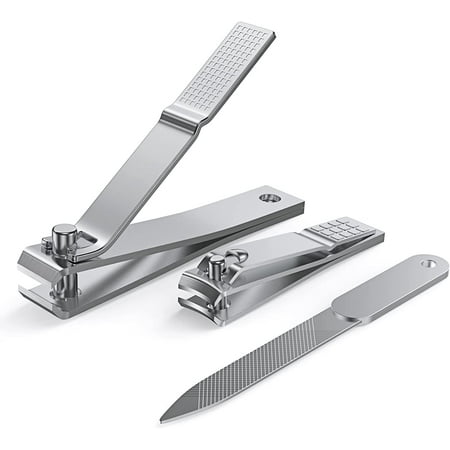 Genwiss Heavy Duty Ergonomic Nail Clippers Set, 2 Pack Stainless Steel, Professional for Thick Nails, Silver