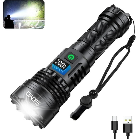 Genwiss Rechargeable Waterproof Flashlight 200000 Lumens for Travel, Camping, Emergency