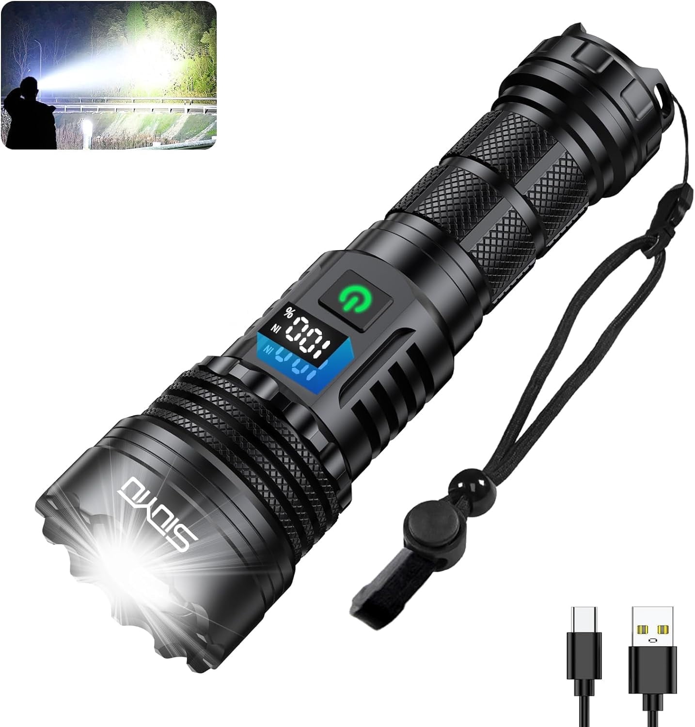 Genwiss Rechargeable Waterproof Flashlight 1500 Lumens for Travel, Camping, Emergency
