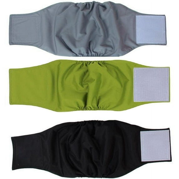 Genwiss Reusable Wrap Diapers for Male Dogs, Washable Puppy Belly Band Pack of 3 (M, 13''-16''Waist, Black+ Gray+ Green)
