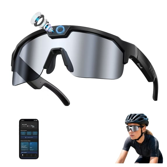 Genxenon Cycling Glasses with Camera with 1200p Stabilized Sport Pov,8mp Photos,Anti-Shake,4gb+Wifi-4+290mAh,Silvery Sport Lenses,Shield Wrap‑Around Sport Unisex