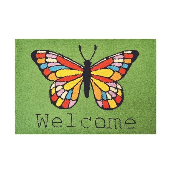 Geo Crafts G298PP 20 x 30 in. Butterfly Welcome Hooked Accent Rug, Polypropylene