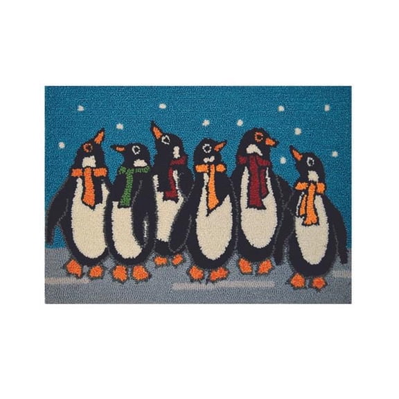 Geo Crafts G341PP 20 x 30 in. Penguins On Blue Background Hooked Accent Rug, Polypropylene