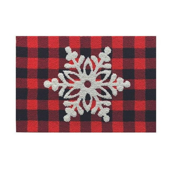 Geo Crafts G297PP 20 x 30 in. Snowflake On Plaid Background Hooked Accent Rug, Polypropylene
