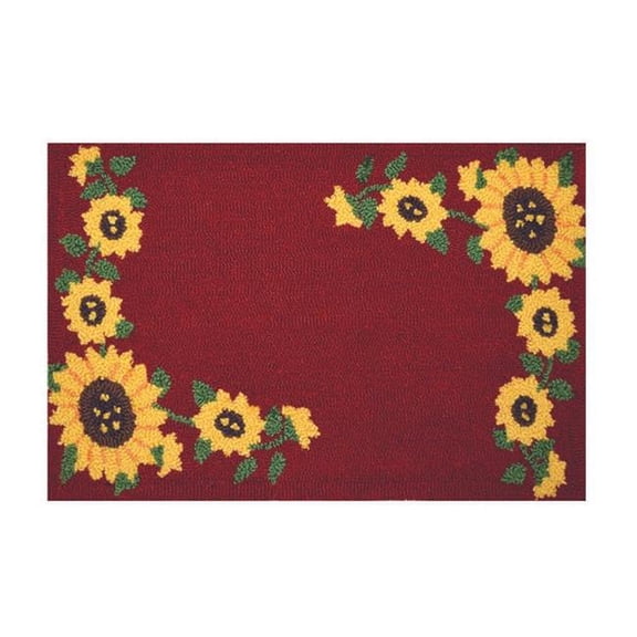 Geo Crafts G299PP 20 x 30 in. Sunflowers On Burgundy Background Hooked Accent Rug, Polypropylene