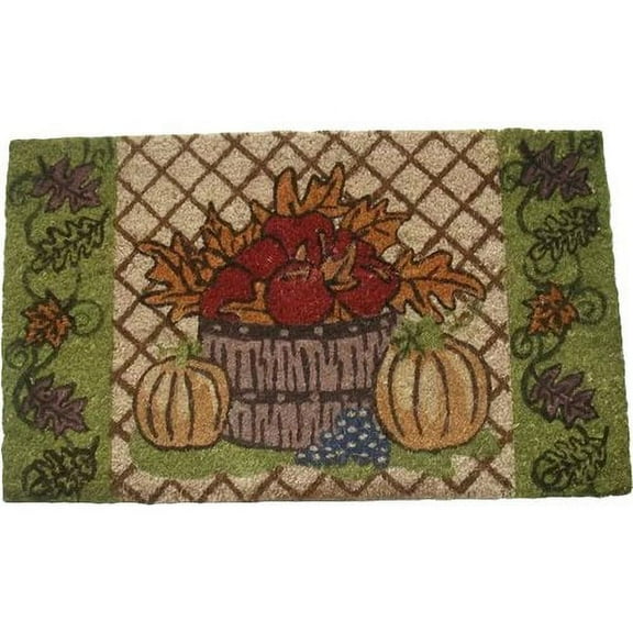 Geo Crafts G152 HARVEST W-LEAFS 18 x 30 in. PVC Backed Pumpkin with Leaf Border Doormat