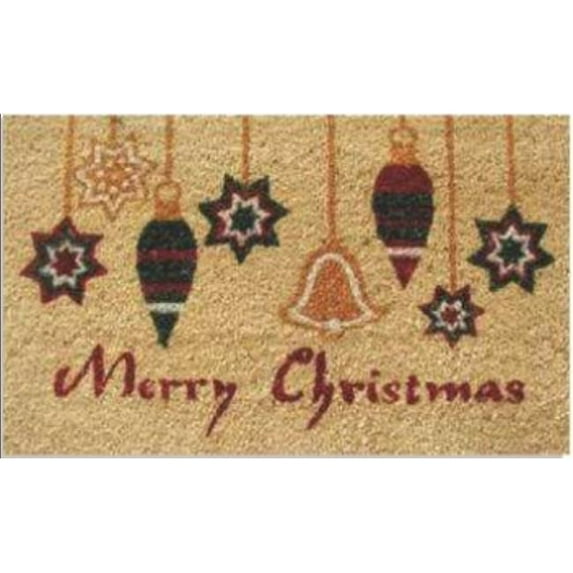 Geo Crafts G609 18 x 30 in. Coir Christmas Ornaments Holly Welcome Doormat, Beige