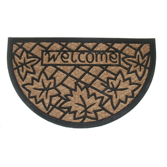 Geo Crafts Tuffcor Flat Weave Panama Half Round Leaves - Welcome Door Mat