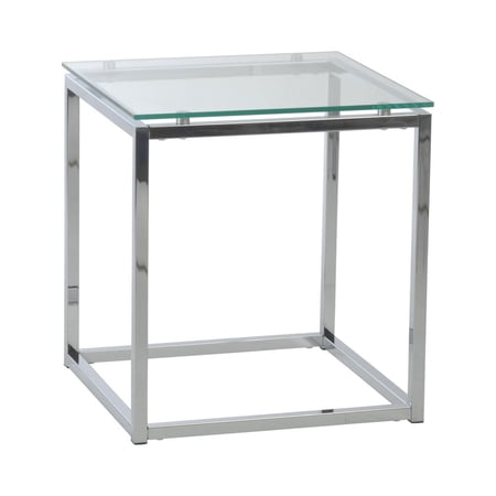 Geo Cube Clear Glass and Chrome End or Side Table