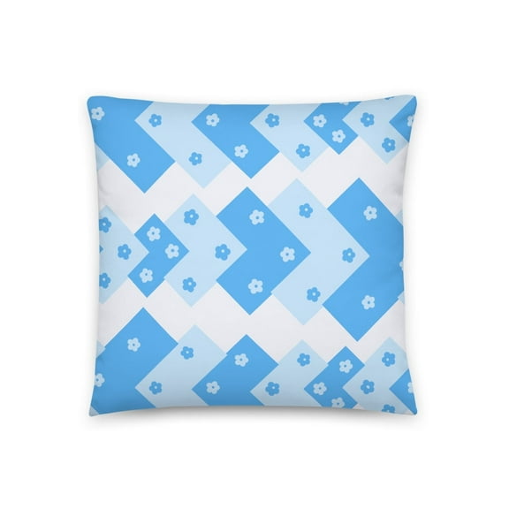 Geo Floret: Light Blue Geometric & Small Flower Design on 18"x18" Accent Pillow