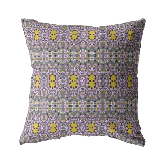 Geo Flowers Faux Suede Fabric Blown and Closed Pillow Purple 16"x16"