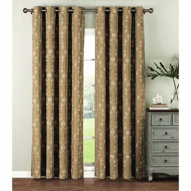 Geo Gate Embroidered Faux Linen Extra Wide Grommet Curtain Panel Pairs