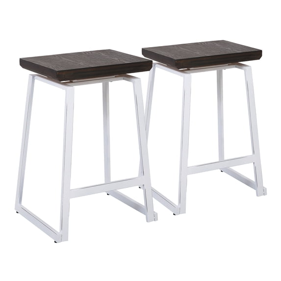 LumiSource Vintage White Metal, Espresso Bamboo Geo Counter Stool - Set of 2