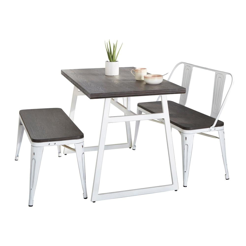 Espresso and White 3-Piece Metal and Wood Dining Set