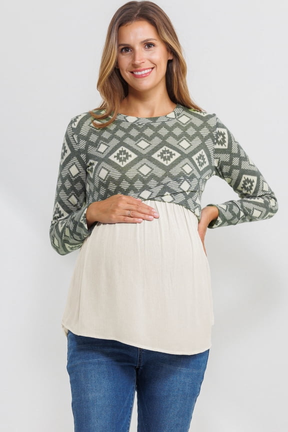 Geo Print Color Block Maternity Tunic Top