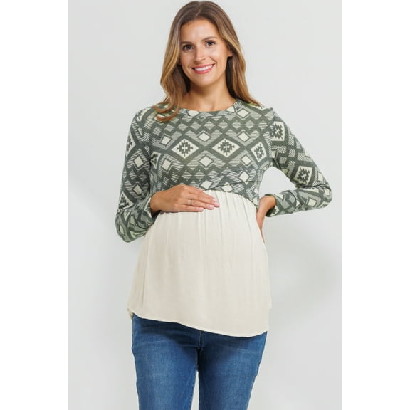 Geo Print Color Block Maternity Tunic Top