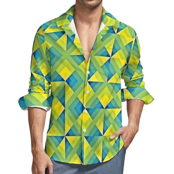 Geo Print Harajuku Casual Shirt Men Tribal Stripe Shirt Autumn Trending Blouses Long Sleeve Graphic Oversize Tops