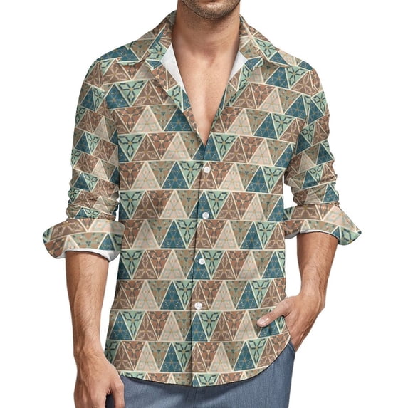 Geo Print Harajuku Casual Shirt Men Tribal Stripe Shirt Autumn Trending Blouses Long Sleeve Graphic Oversize Tops