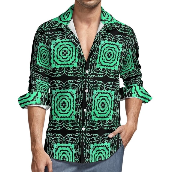 Geo Print Harajuku Casual Shirt Men Tribal Stripe Shirt Autumn Trending Blouses Long Sleeve Graphic Oversize Tops
