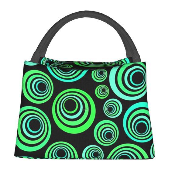 Geo Print Lunch Bag Blue Green Circles Portable Zipper Lunch Box Picnic Cooler Bag Retro Oxford Thermal Tote
