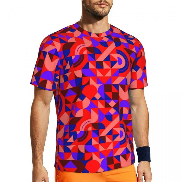 Geo Print T-Shirt Abstract Geometric Art Harajuku Gym T Shirts Short Sleeve Quick Dry Tshi