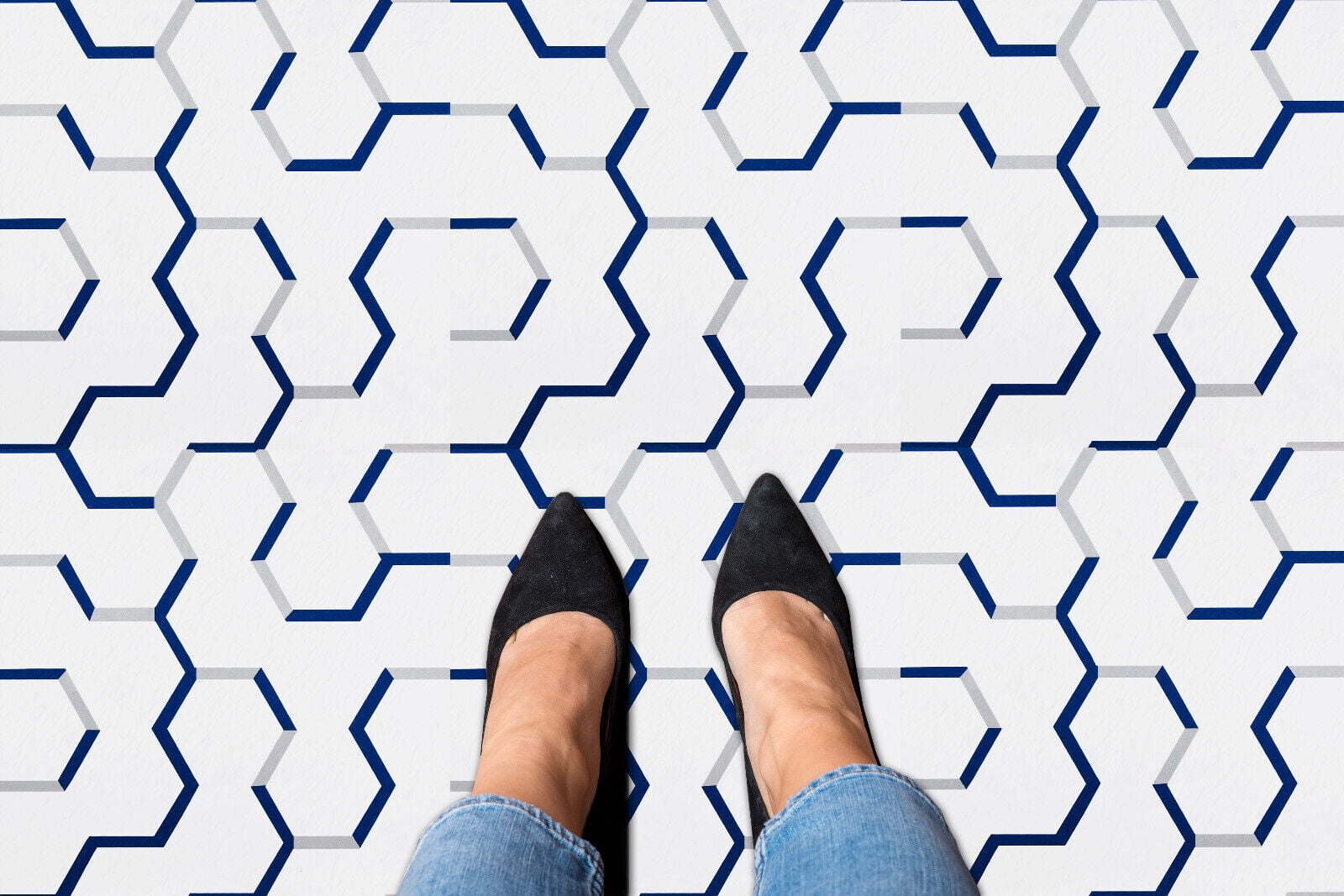 Geo Puzzle 12”x12” Peel ‘N’ Stick Self Adhesive Vinyl Floor Tiles for Bathroom