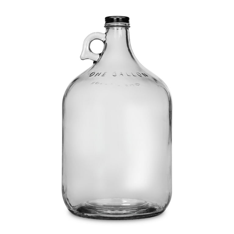 Ribbed Clear Glass Vintage Water Jug with Screw On Metal Cap, Collectible  Container