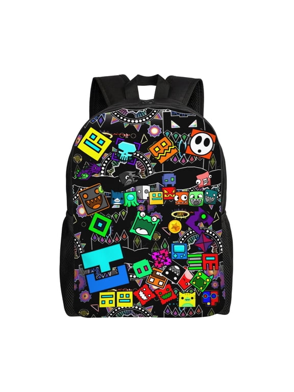 Geo-metry Game Dash Lightweight Backpack Laptop Shoulders Bag Bookbag Daypack Travel Women Men