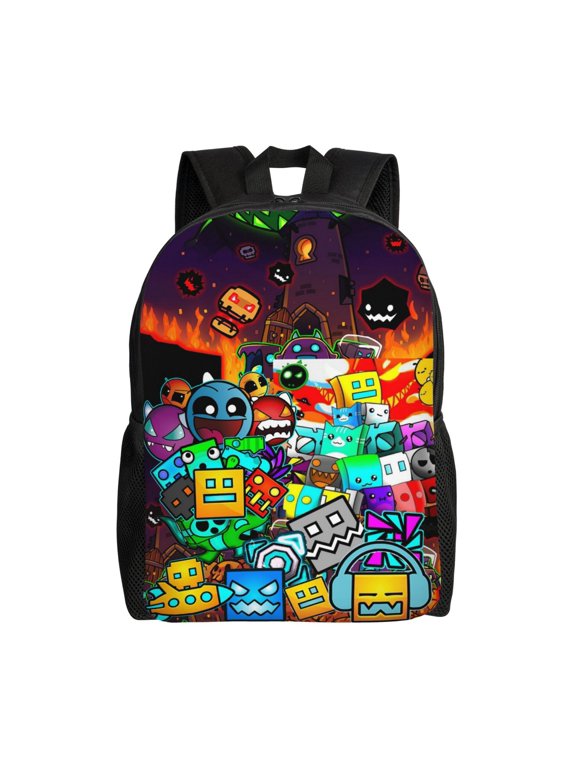 Geo-metry Game Dash Lightweight Backpack Laptop Shoulders Bag Bookbag Daypack Travel Women Men