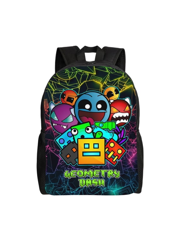 Geo-metry Game Dash Lightweight Backpack Laptop Shoulders Bag Bookbag Daypack Travel Women Men