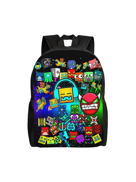 Geo-metry Game Dash Lightweight Backpack Laptop Shoulders Bag Bookbag Daypack Travel Women Men