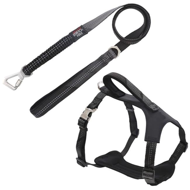 Geo-prene 2-in-1 Shock Absorbing Neoprene Padded Reflective Dog Leash & Harness, Black - Medium