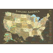 GeoJango USA Map Poster With National Parks - Brown (24x16 Inches)