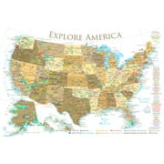 GeoJango USA Map Poster With Travel Destinations - Gold (24x16 Inches)