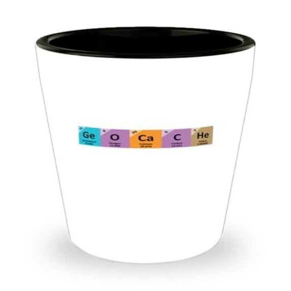Elemental Table Geocaching Shot Glass, Unique Hobby Gift, Miniature Glassware, 1.5oz White Cup, Perfect for Geocache Enthusiasts