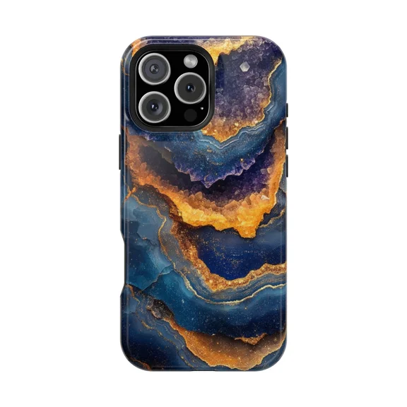 Geode Agate Blue Yellow Crystal Art Case for iPhone 17 to 11 Pro Max